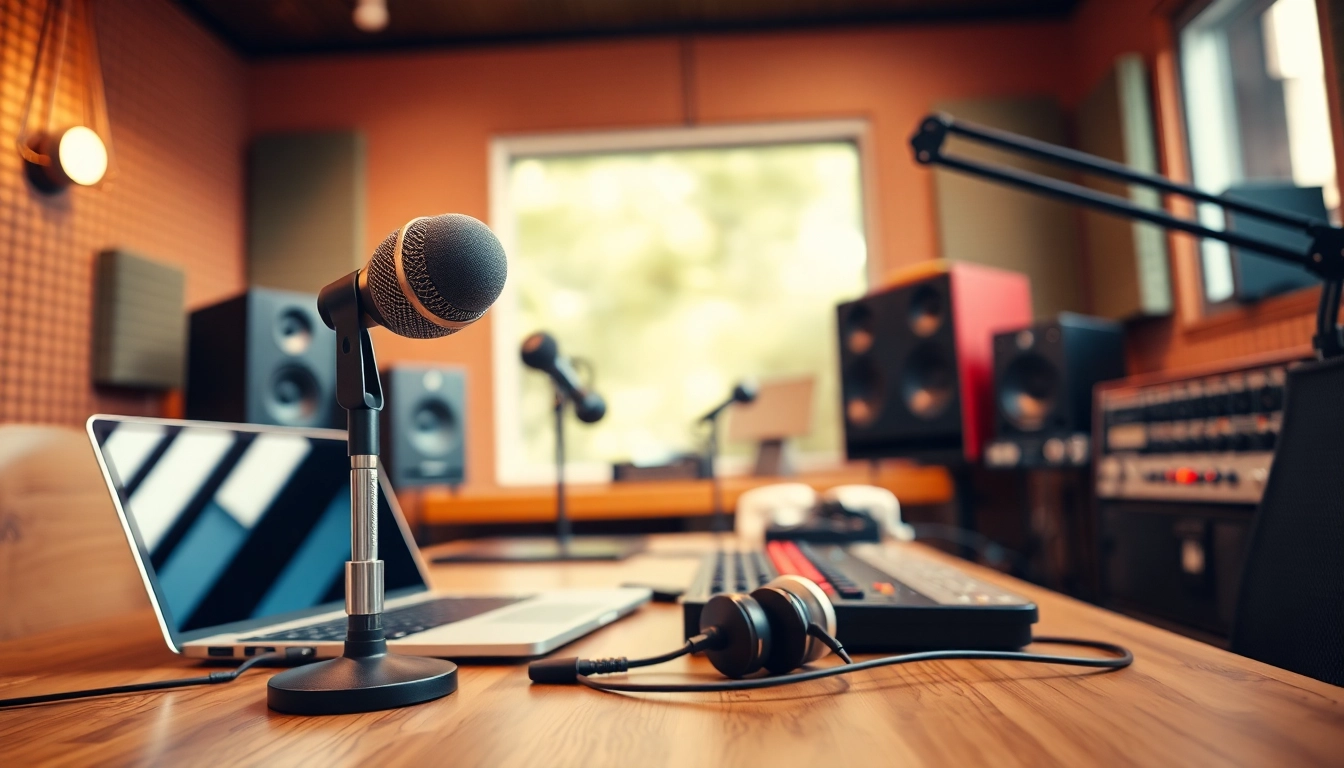 Engage with the vibrant studio of https://chadronradio.com/ showcasing broadcasting equipment and a vintage microphone.