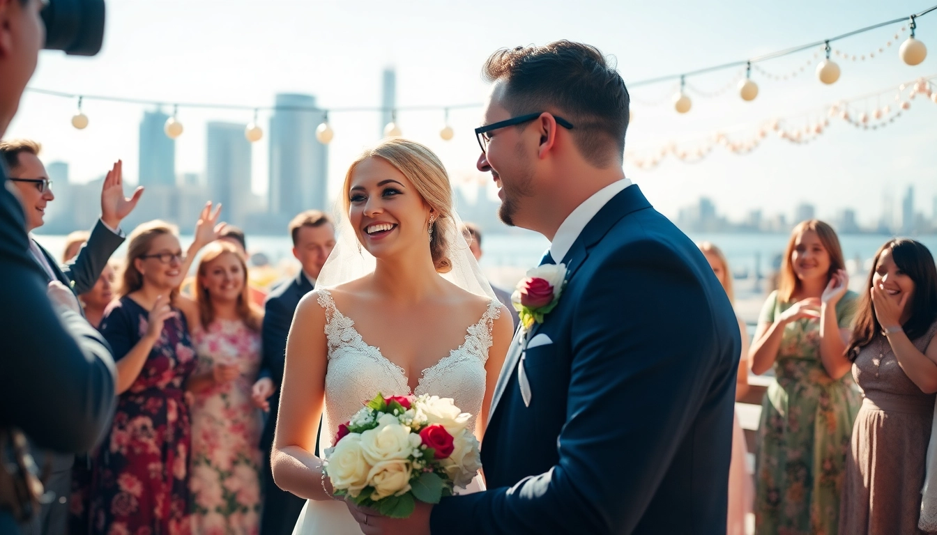 Edmonton videographer capturing a joyful wedding moment with vibrant surroundings.