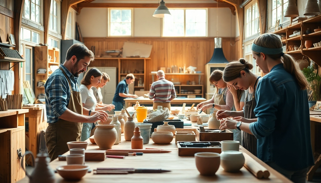 Engaging craft training programs featuring artisans creating pottery and woodworking.