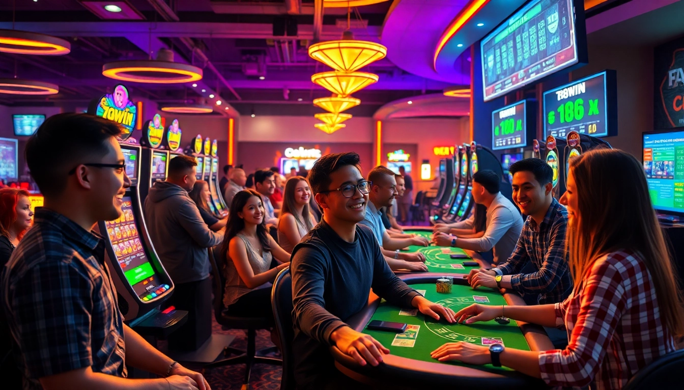 Exciting atmosphere at 78WIN online casino showcasing diverse players enjoying gaming sessions.