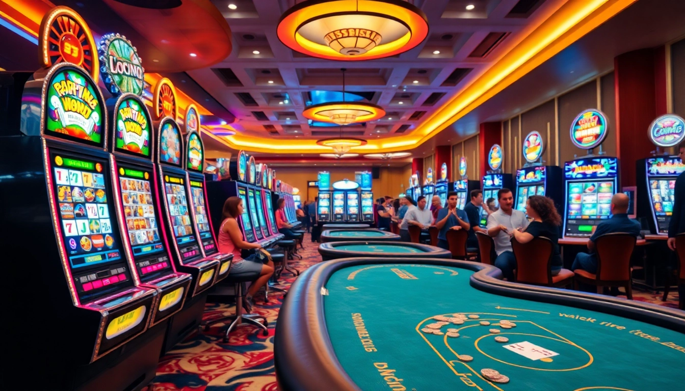 Engaging scene showcasing lively casino sites with colorful games and enthusiastic players.