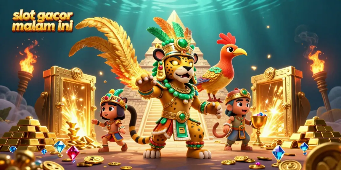 Experience the thrill of slot gacor malam ini with a vibrant scene filled with treasures and gaming excitement.