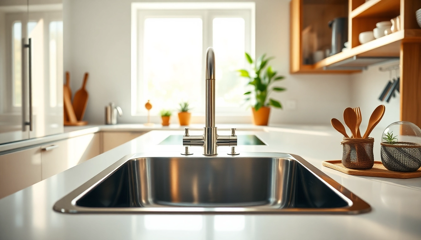 Stunning steel sink positioned in a bright modern kitchen for optimal utility.