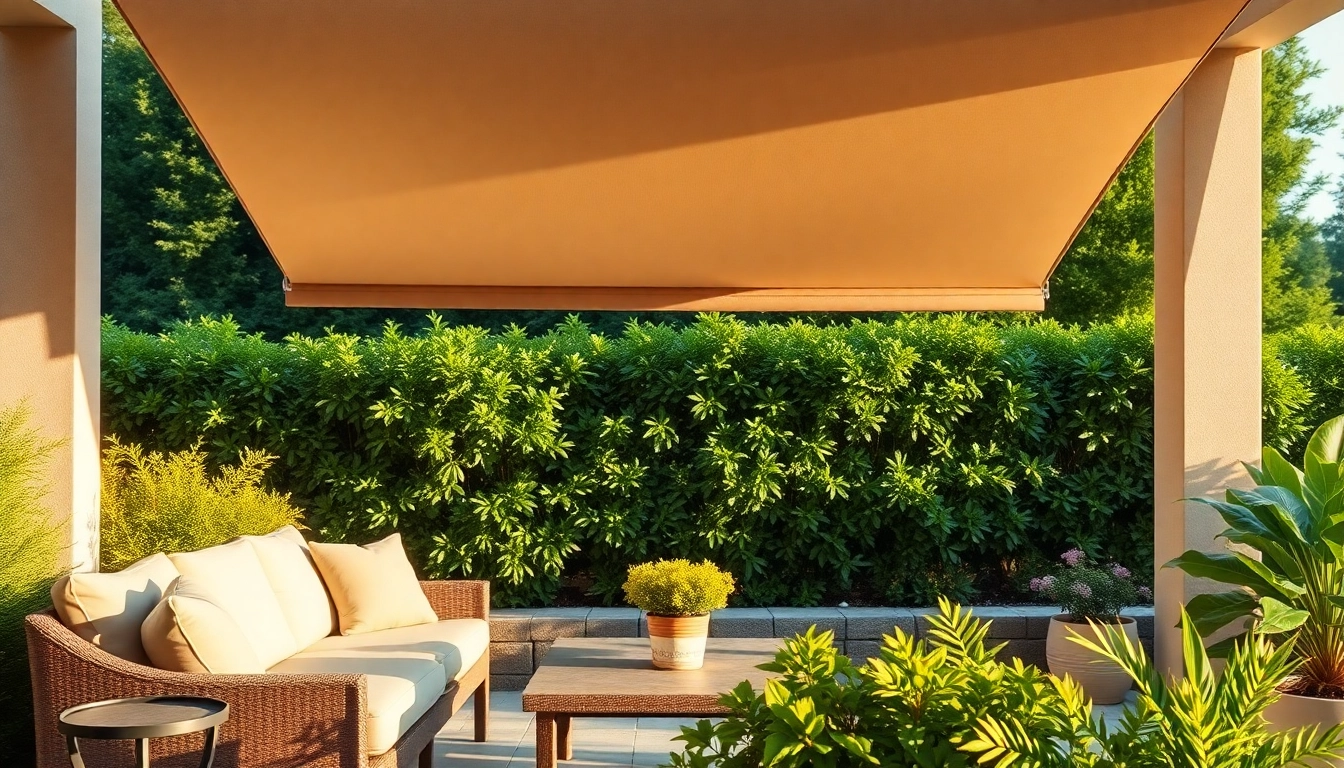 Enjoy Outdoor Shades providing shade and comfort in a tranquil outdoor setting.