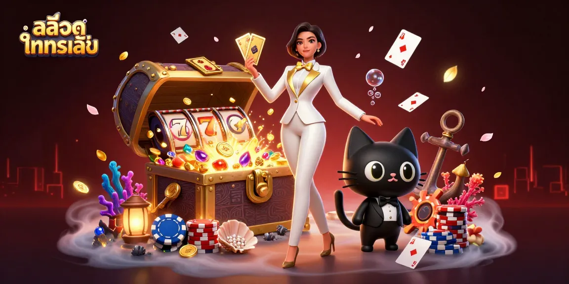 Experience สล็อตทดลองเล่น in a vibrant underwater casino scene with glamorous characters and dynamic game elements.