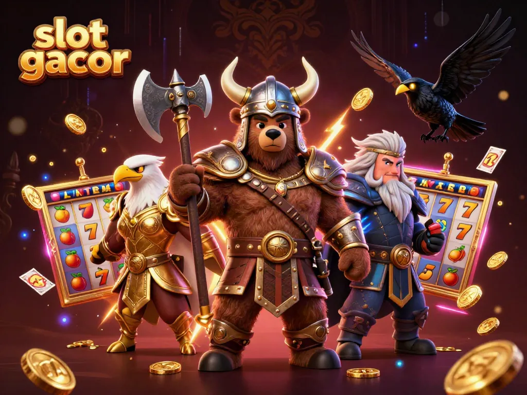 Menangkan permainan slot gacor dengan pemandangan penuh energi yang menampilkan karakter Viking dan simbol keberuntungan.