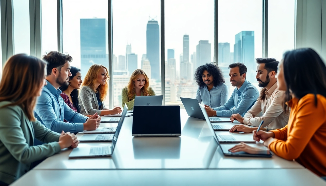 Engaging discussion among entrepreneurs on how to buy biz sell in a modern conference room.