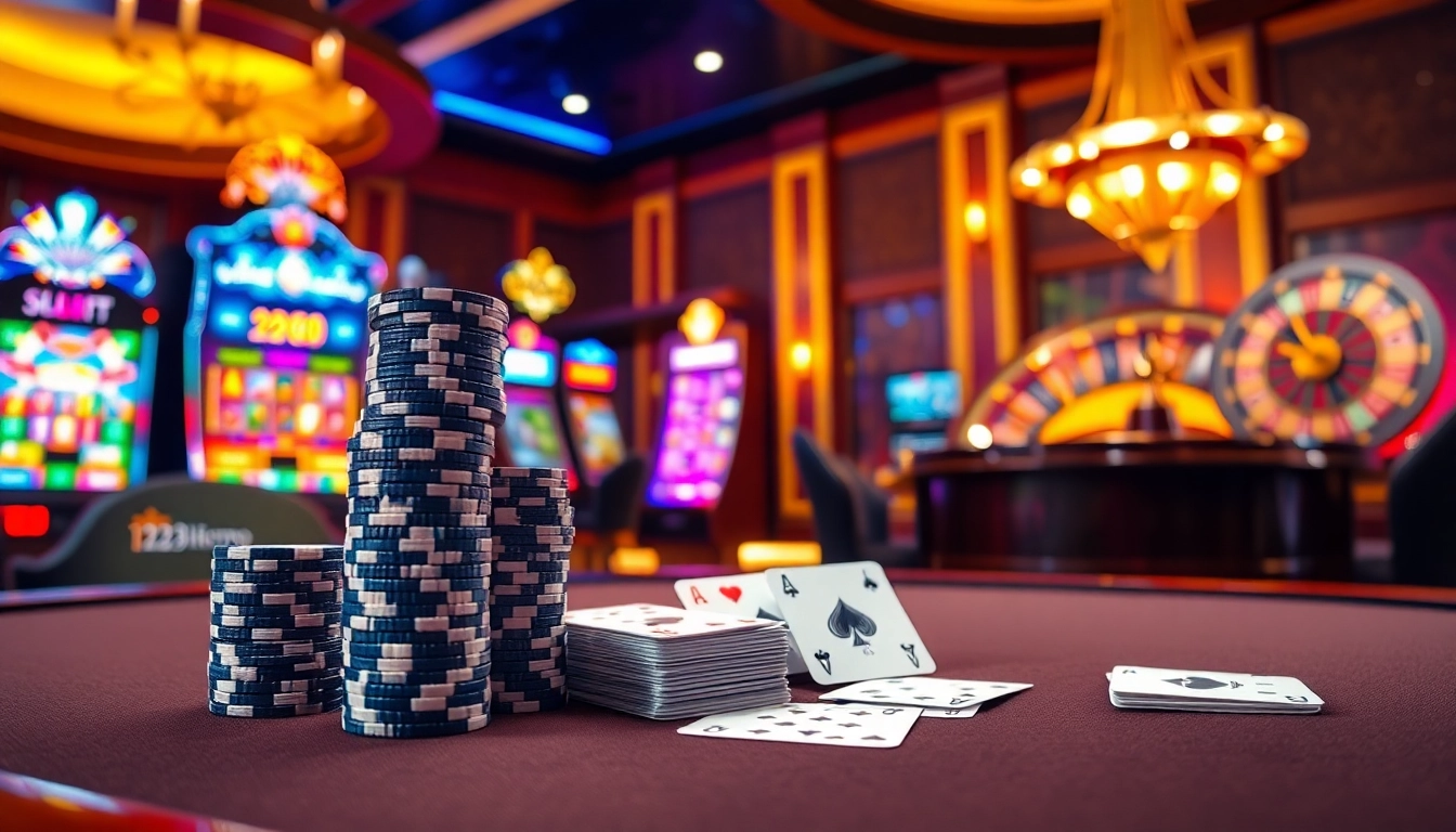 Engaging scene displaying 123heropro casino ambiance with poker chips and roulette wheel excitement.