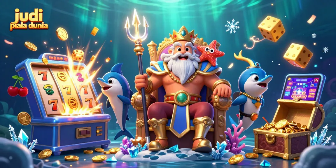 Engage in judi piala dunia with Neptune and his bodyguard amidst dynamic casino elements exploding in vibrant celebration.