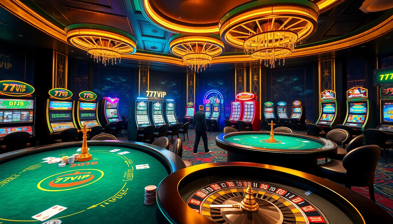 Engage in thrilling gameplay with 777VIP at a luxurious online casino, featuring vibrant tables and exciting games.