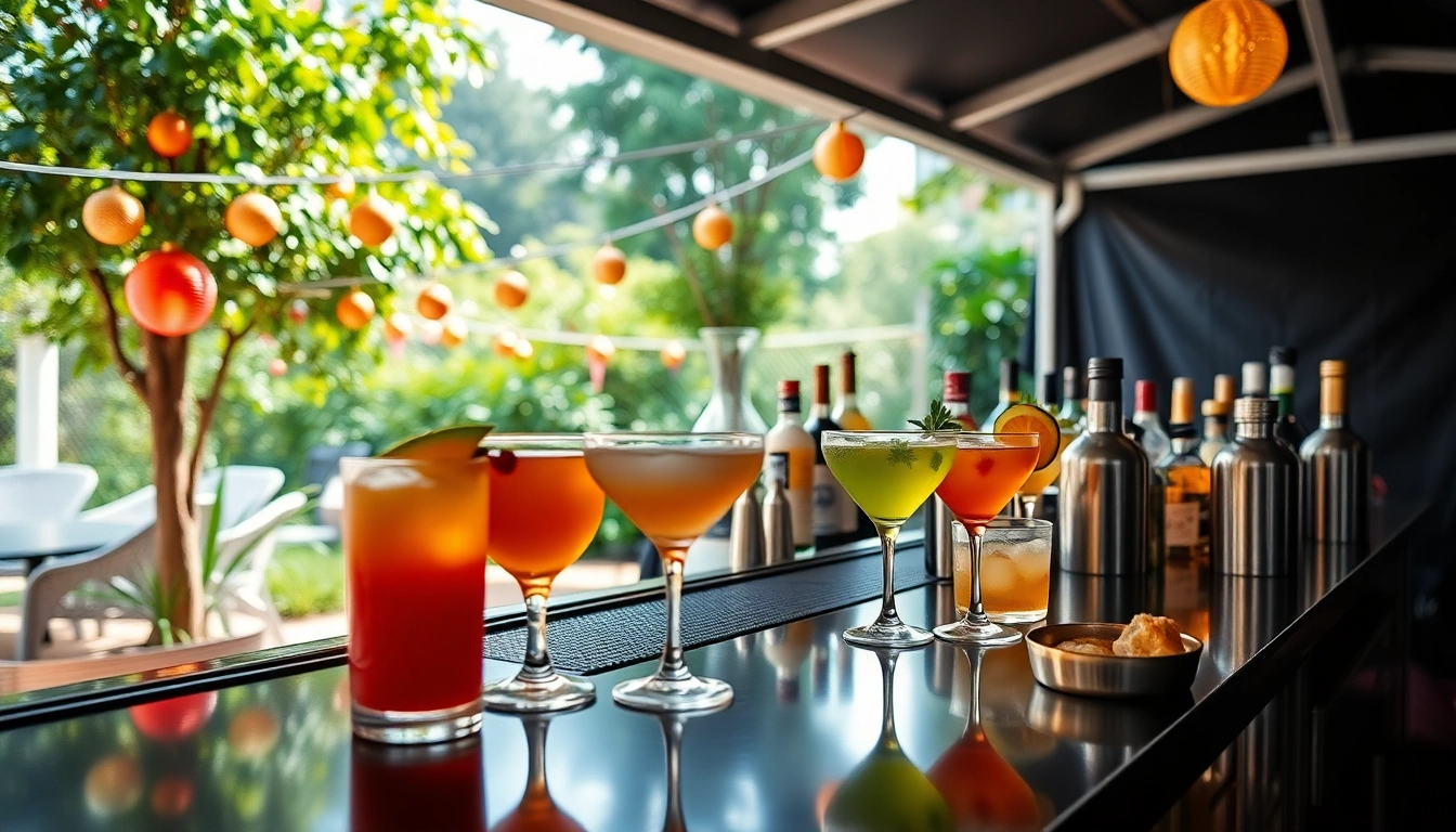 Experience an elegant mobile bar service with colorful cocktails and festive ambiance.
