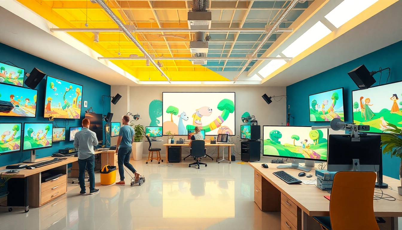 Animationsstudio showcasing talented artists working on creative projects.