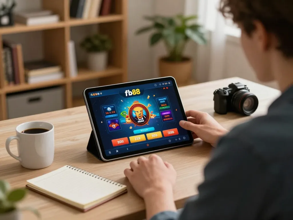 Engaging in strategic online gaming at fb88 with a tablet interface and strategy notes.
