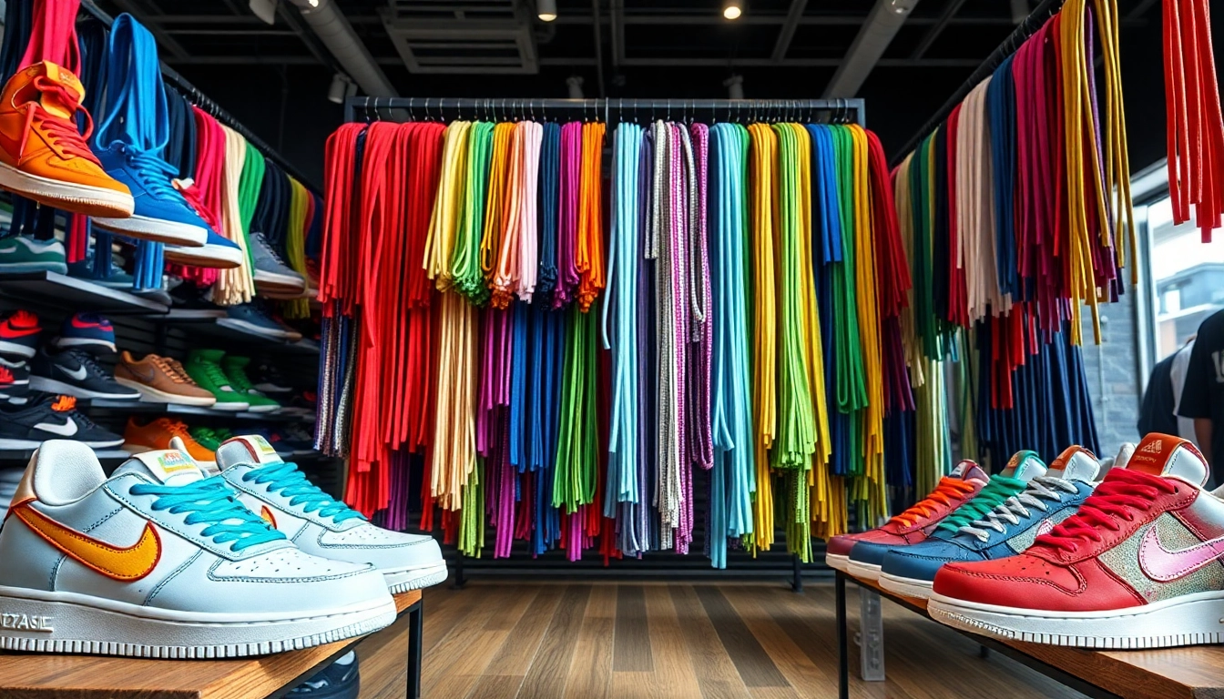 Showcasing an array of wholesale shoelaces for sneaker shops, highlighting diverse styles and colors.