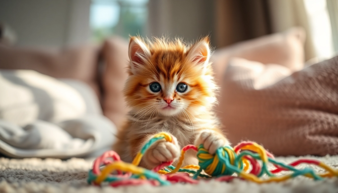 Maine Coon kittens for sale Northern California playing adorably with colorful yarn in a cozy room.