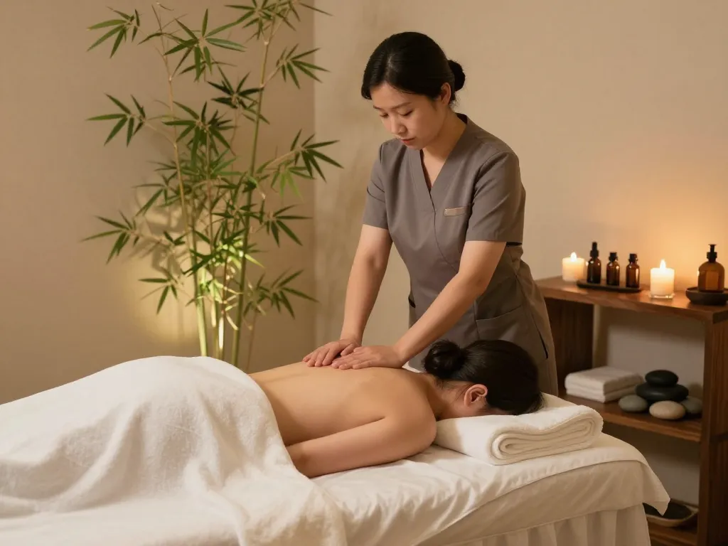 Expert 역삼동마사지 therapy session in a tranquil spa environment with calming decor and warm lighting.