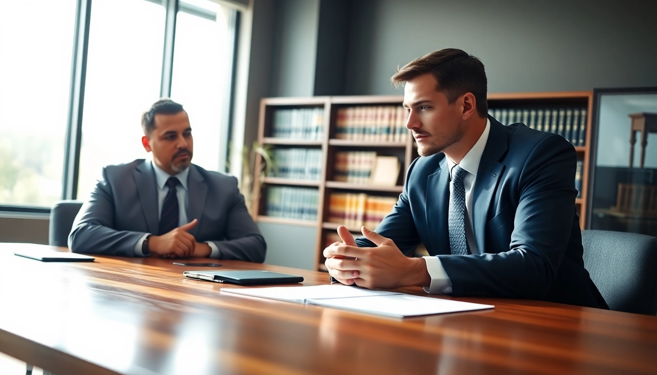 Engaging Asheville DWI defense lawyer advising a client in a professional office setting.