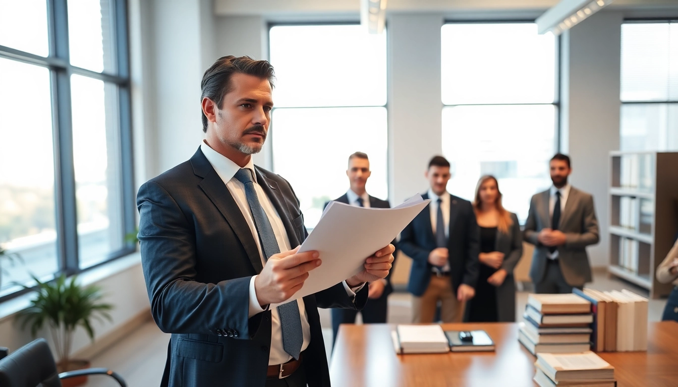 Boca Raton Real Estate Litigation Lawyer consulting clients in a well-lit law office.