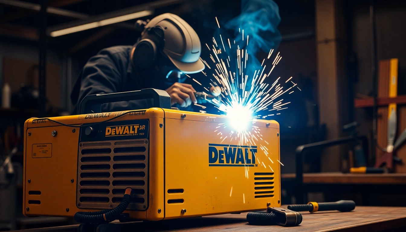 The DeWalt welding machine in action, showcasing its powerful performance in metalworking tasks.