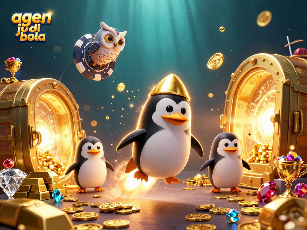 Engage with agen judi bola in a vibrant 3D illustration showcasing dynamic gambling elements and treasures.