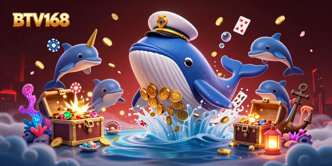 Experience the thrill of BTV168 with a whimsical 3D casino underwater scene full of treasures.