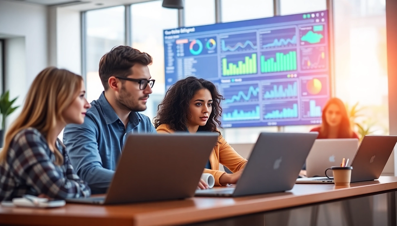 Analyze AI for competitive intelligence through collaborative data insights in a modern office.