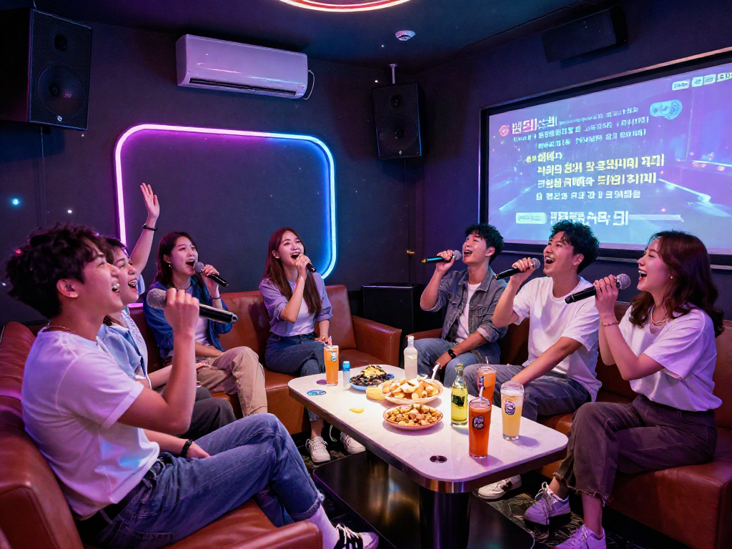 강남 타이밍의 도파민 가라오케에서 친구들과 즐거운 시간을 보내는 모습.