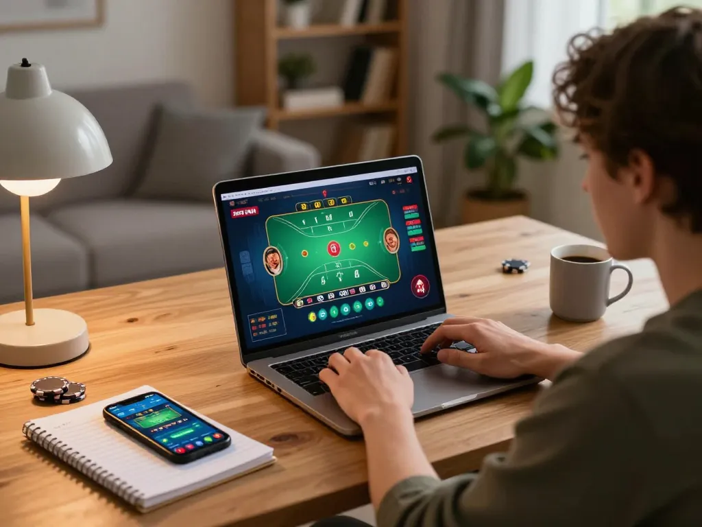 Engaging moment of luck8 online casino gaming with live dealer blackjack on laptop