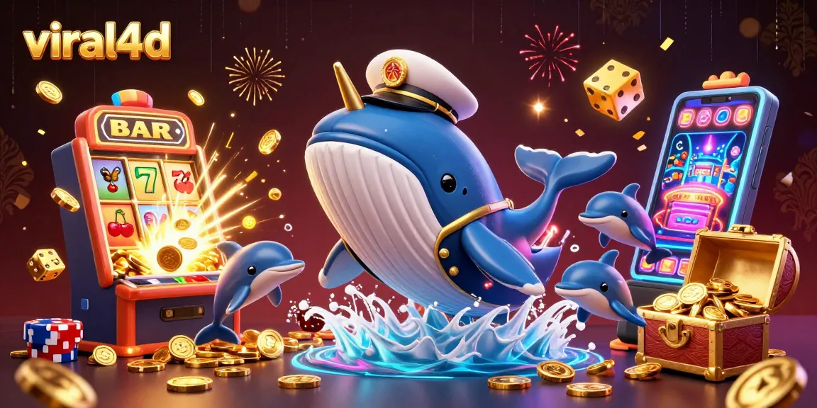 Engage with viral4d in an exciting casino scene featuring a whale and thrilling slot games.
