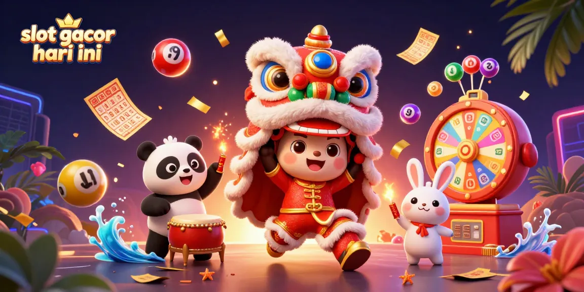 Experience the thrilling excitement of slot gacor hari ini with vibrant lottery elements and festive characters.