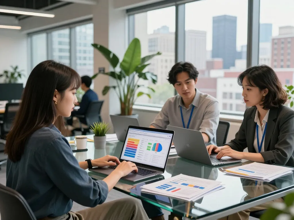 New York SEO Services analysis in a modern office setting with team collaboration and analytics