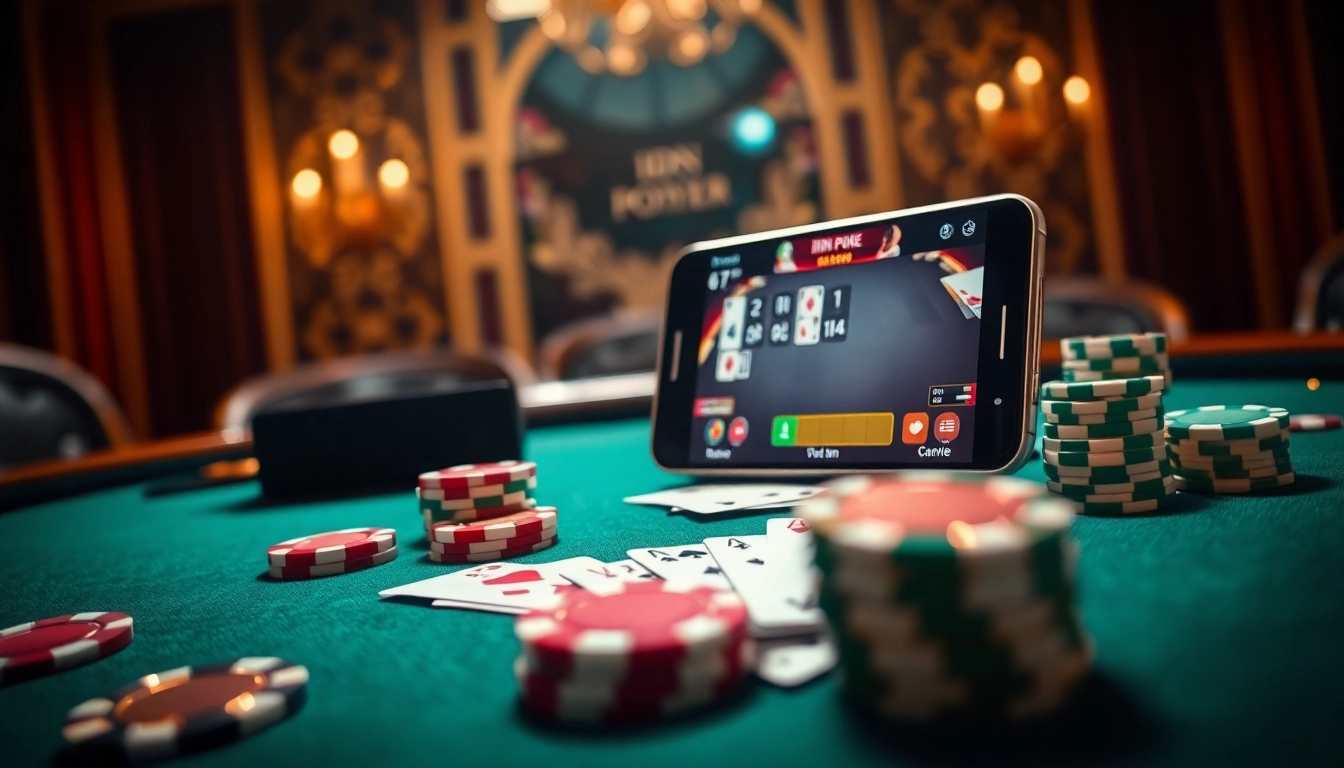 Experience excitement in IDN Poker with vibrant poker chips and live game action on a smartphone.