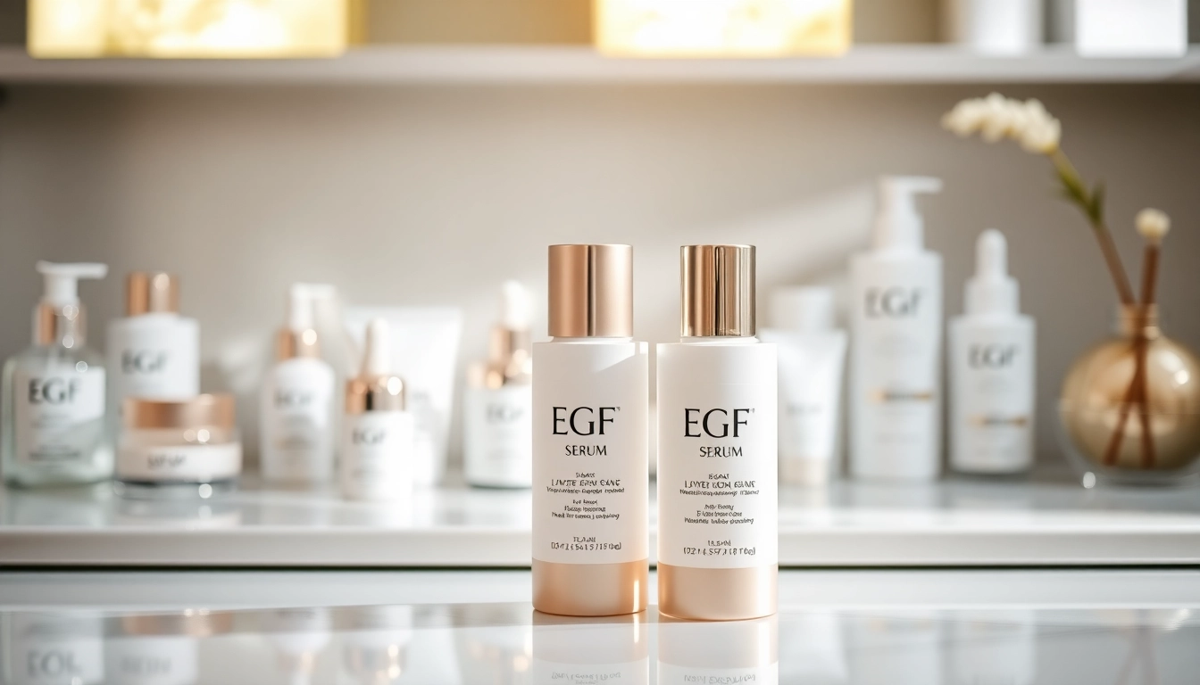 Showcase the best EGF serum against a tranquil skincare backdrop, emphasizing luxury and quality.