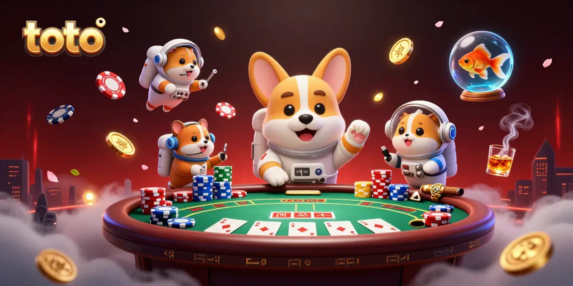 Engage with toto-themed gaming featuring a playful astronaut corgi in a vibrant casino scene.