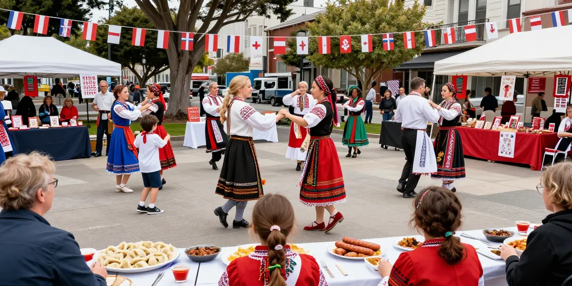 Polish community celebration at https://www.sfpol.com/ with traditional dances, food, and cultural display.