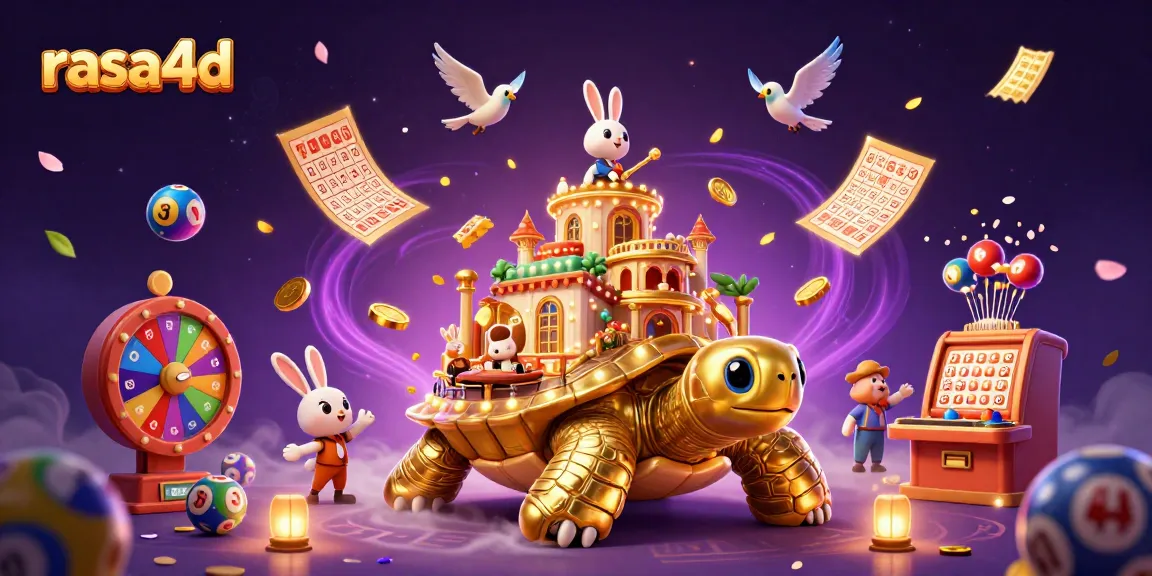 Play thrilling games at rasa4d, featuring a dazzling 3D scene with colorful lottery elements.