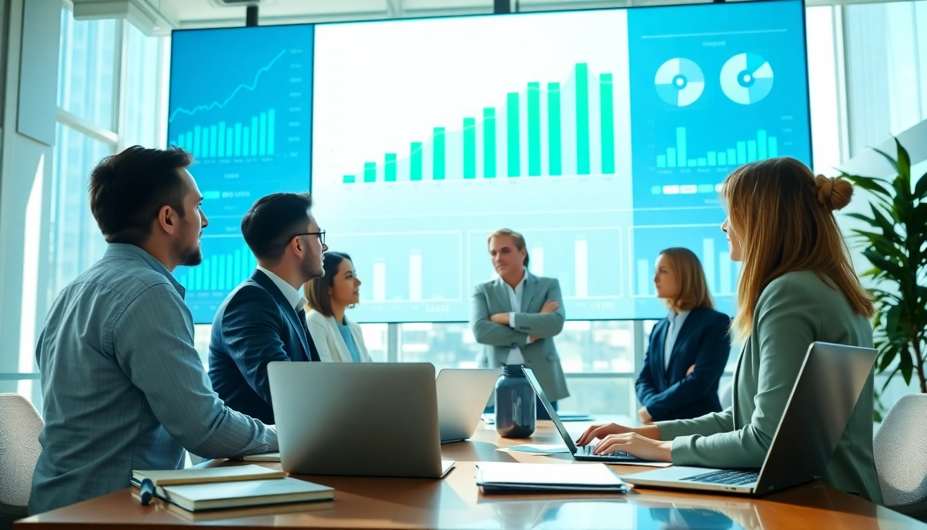 Visualize revenue growth with a professional business team analyzing financial data.