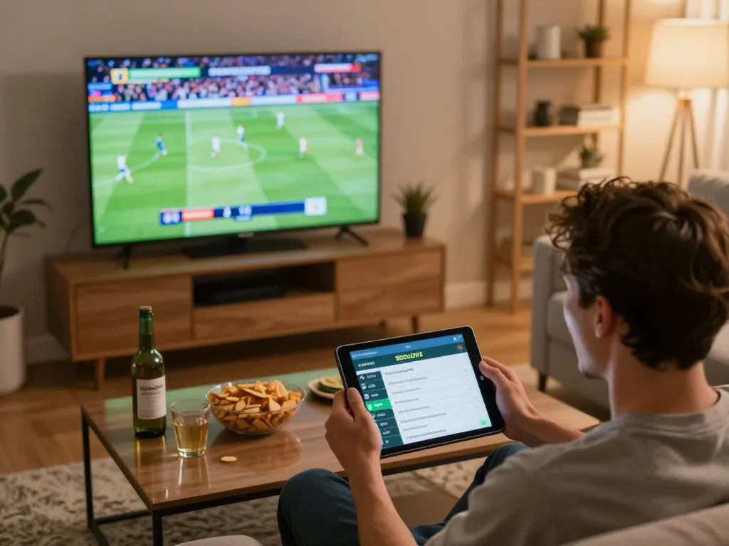 Socolive app displayed on tablet as a user watches live football during a thrilling sports betting experience.