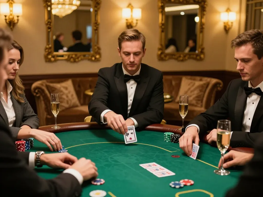 Intense poker gameplay at a VIP win table showcasing strategic betting and luxurious atmosphere.