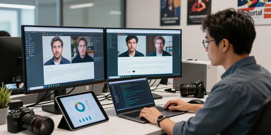 AI image detector interface on a tech workspace showing flagged content, highlighting advanced moderation techniques.