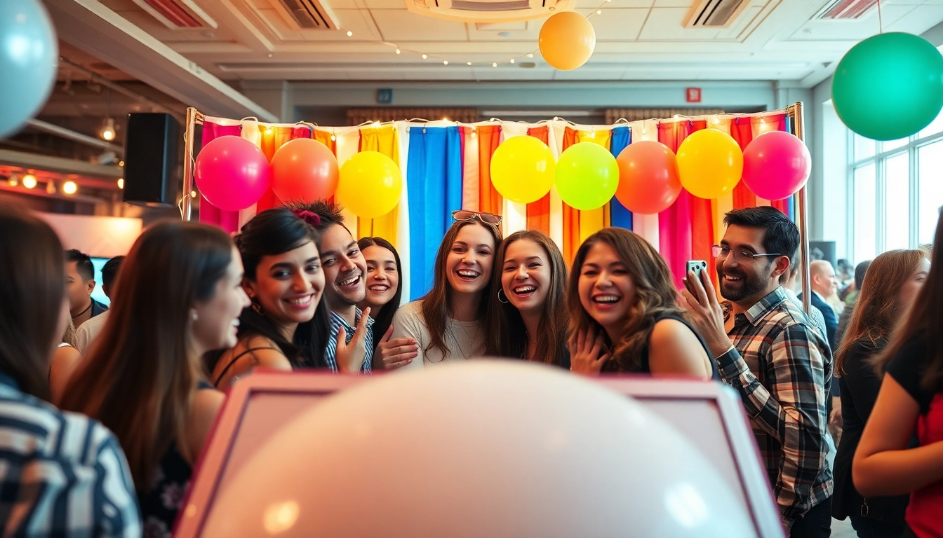 People enjoying a vibrant photo booth chicago experience at an event.