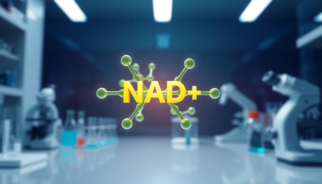 Visual representation of NAD+ molecule illustrating its molecular structure in a lab setting.