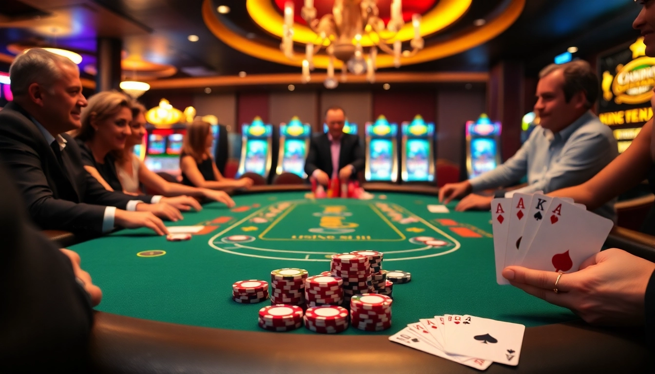 Scène de table de blackjack excitante représentant le meilleur casino en ligne avec des jetons et des cartes vibrants.