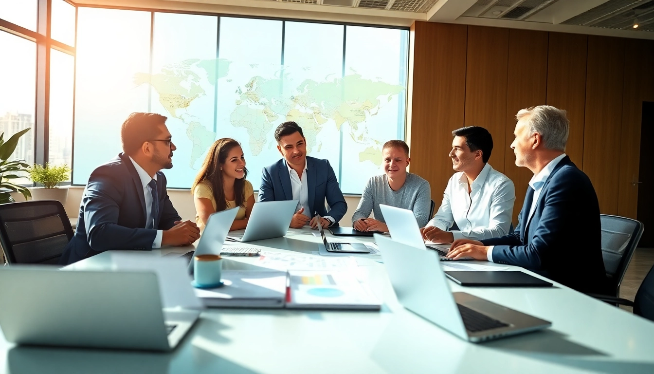 Collaborative session on international real estate investing with diverse investors in a modern office.