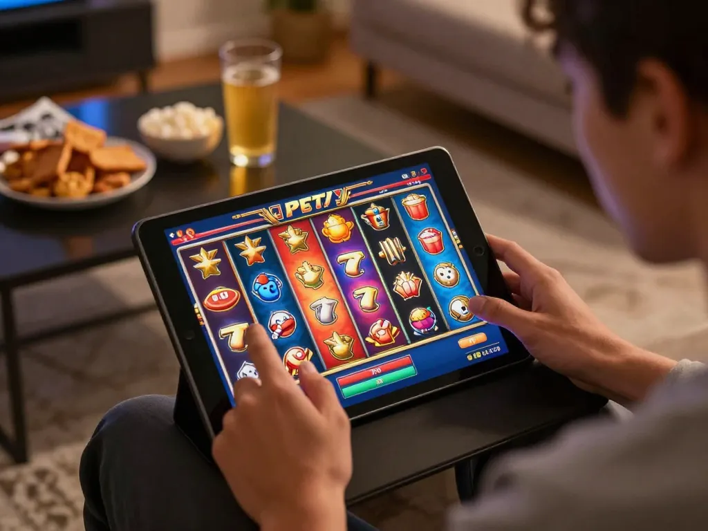Engaging gameplay on slot77 with colorful digital reels spinning, capturing the excitement of online gambling.