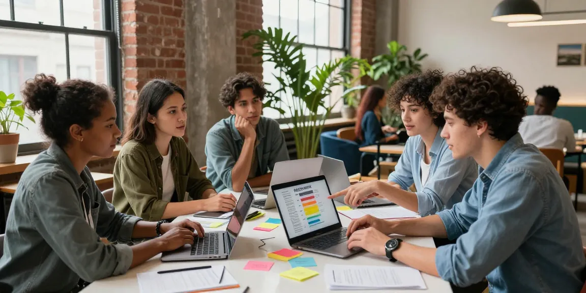 Group discussing NSFW content guidelines at a vibrant co-working space.
