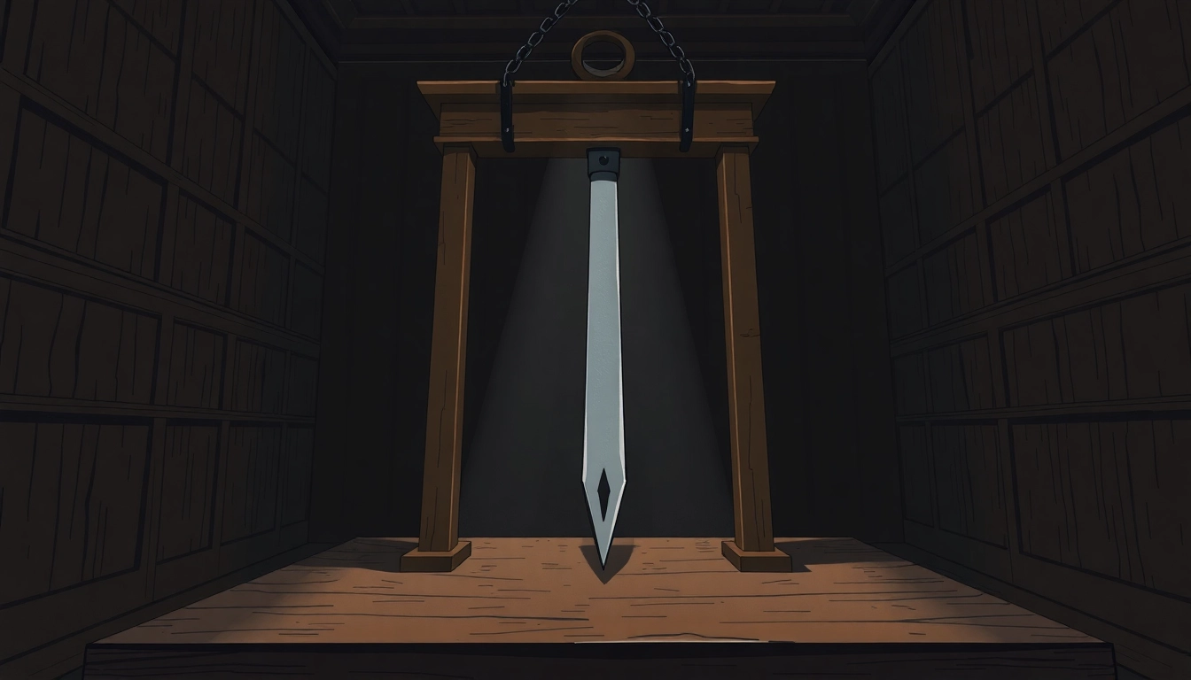 Illustration of the guillotine origin phrase highlighting its historical context and design features.