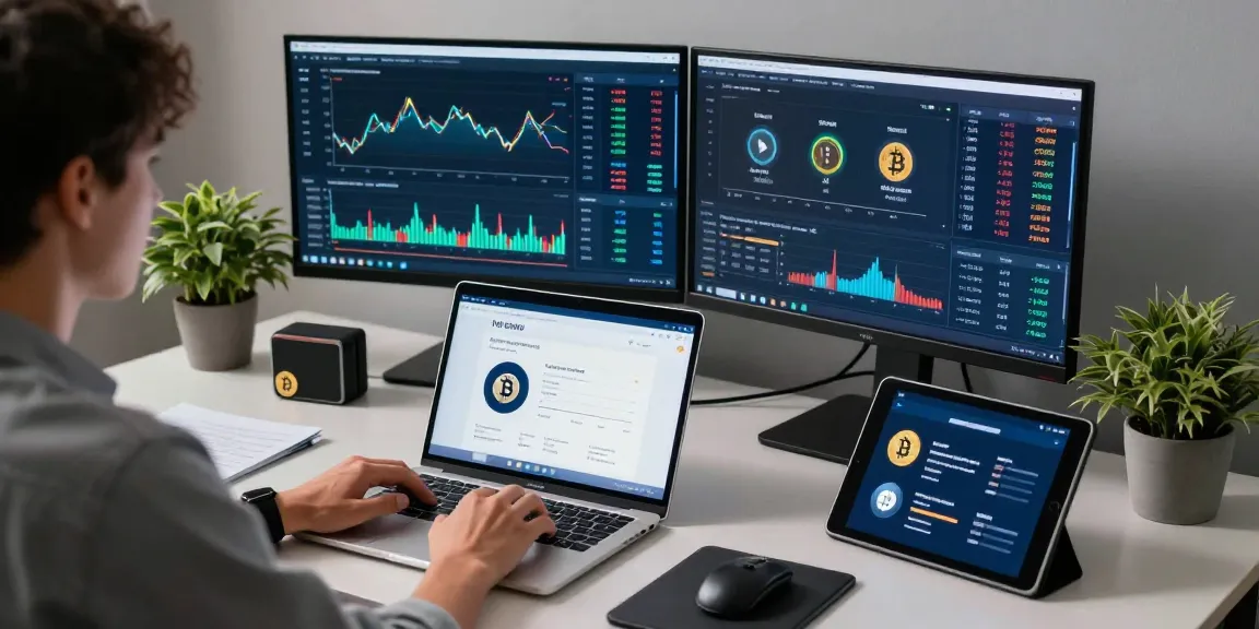 bitcoin cloud mining setup showing cryptocurrency performance charts and secure digital wallets