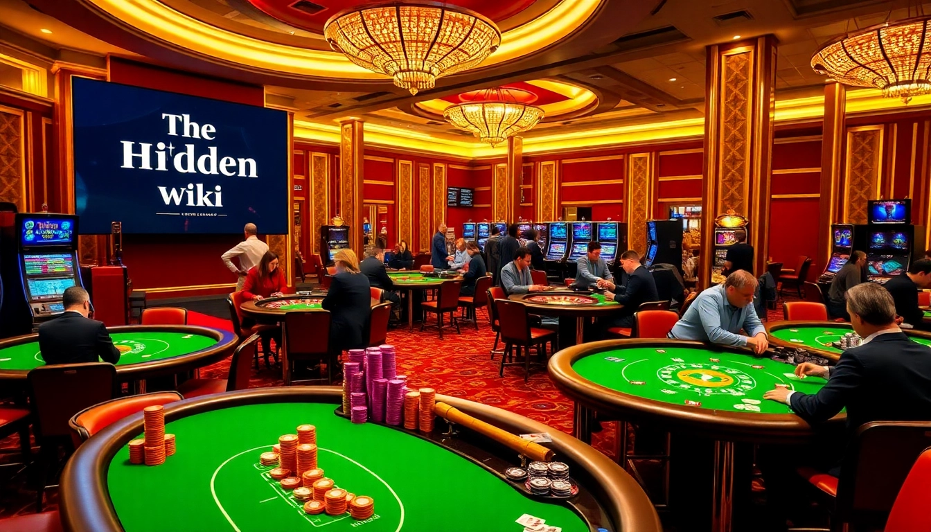 The hidden wiki offers a glimpse into a vibrant casino scene filled with poker chips and roulette wheels, illustrating gambling excitement.
