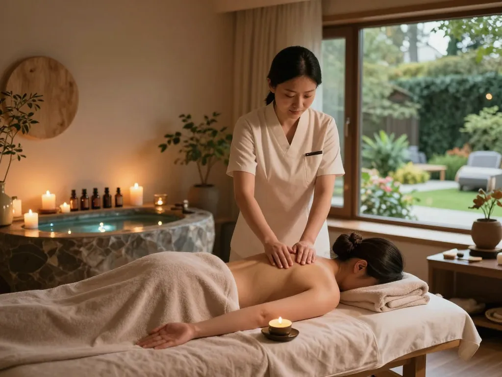 Luxury 강남스웨디시 massage therapy session in a serene spa setting with soothing ambiance and professional therapist.